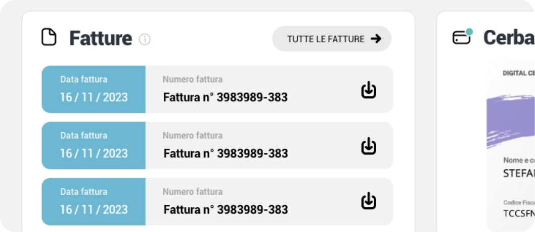 Area privata per la gestione delle proprie fatture edocumenti amministrativi delle prestazioni in.Cerba